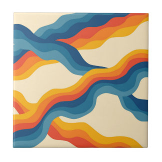Blue Orange Wavy Stripes Pattern Retro Y2K Tile