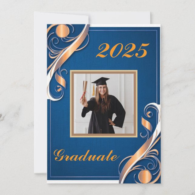 Blue Orange White Graduation Invitation (Front)