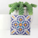 Blue Orange White Marble Portuguese Motifs Tile<br><div class="desc">Vibrant decorative tile design featuring blue and orange Portuguese azulejo motifs on a white marble background.</div>