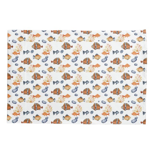 Blue Orange White Tropical Fish Pattern Nursery Pillowcase (Back)