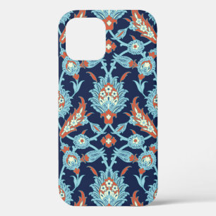 Blue Orange White Turkish Oriental Floral Pattern iPhone 12 Case