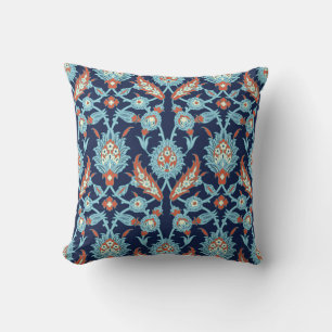 Blue Orange White Turkish Oriental Floral Pattern Cushion