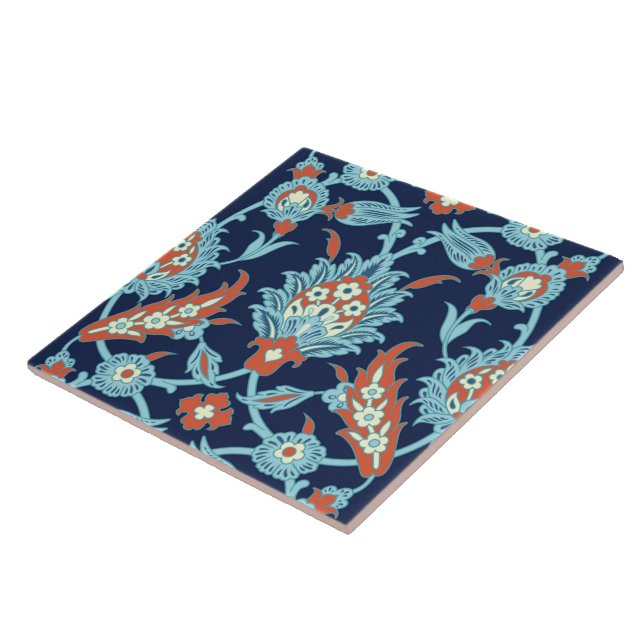 Blue Orange White Turkish Oriental Floral Pattern Tile (Side)