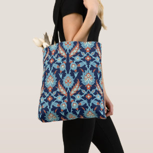 Blue Orange White Turkish Oriental Floral Pattern Tote Bag