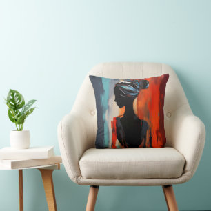 Blue Orange Woman Abstract Cushion