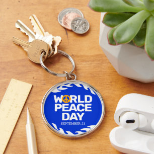 Blue Orange World Peace Day Peace Sign Key Ring