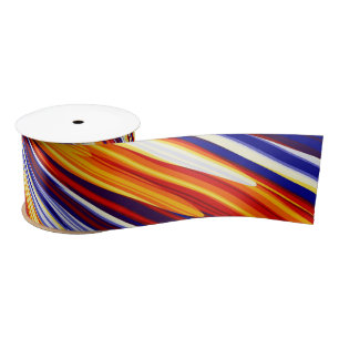 Blue Orange Yellow Abstract Geometric Feathers Satin Ribbon