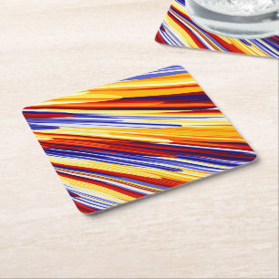 Blue Orange Yellow Abstract Geometric Feathers Square Paper Coaster