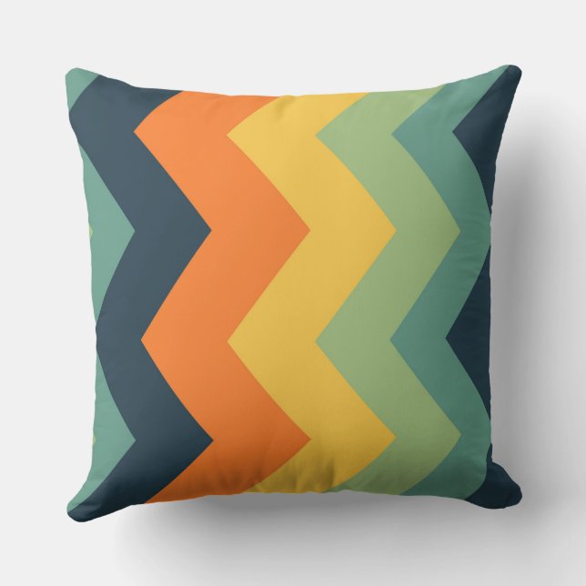 blue, orange, yellow, and greens chevron Pattern Cushion (Back)