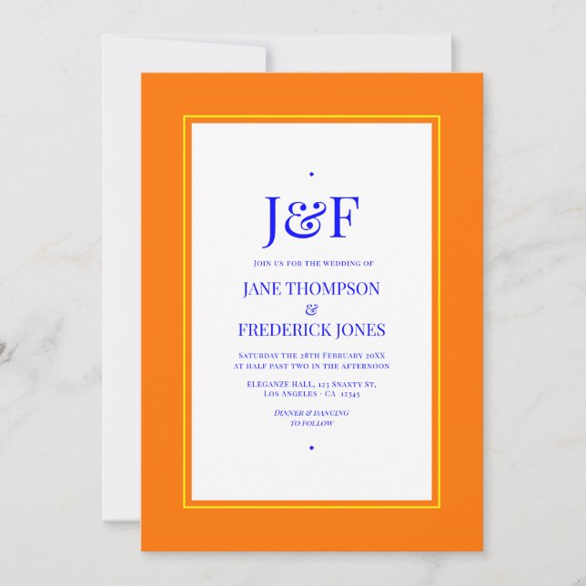 Blue, Orange, Yellow and Red Wedding Invitation (Front)