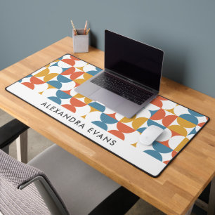 Blue Orange Yellow Retro Print MONOGRAM Desk Mat