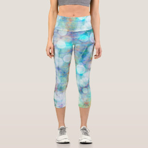 Blue, Orange, Yellow, White Abstract Art Capri Leggings