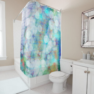Blue, Orange, Yellow, White Abstract Art Glass Co Shower Curtain