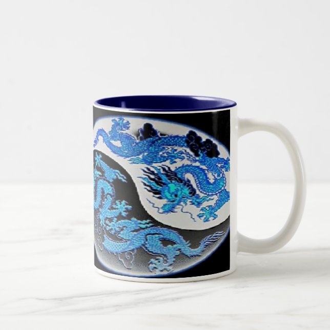 Blue & Orange Yin-Yang Dragons Coffee Mug (Right)