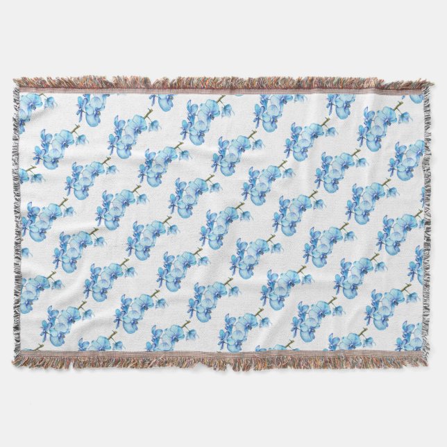 Blue Orchid Botanical Art Throw Blanket (Front)