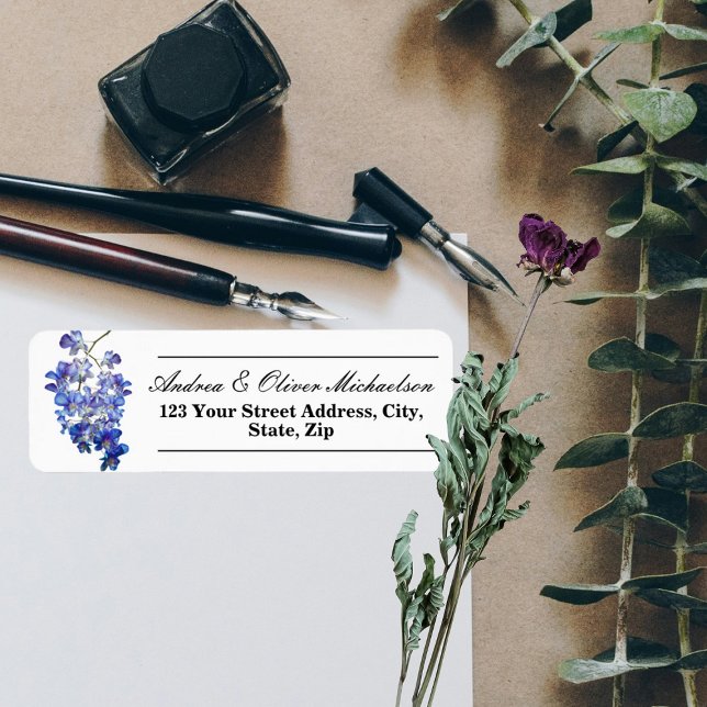Blue Orchid Elegant Calligraphy Return Address (Creator Uploaded)