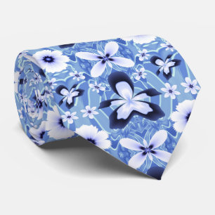 Blue Orchid Elegant Flower Fractal Art Pattern Tie