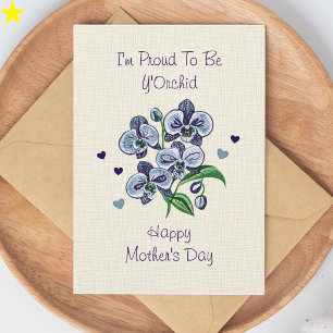 Blue Orchid Embroidery Typography Mother's Day   Card