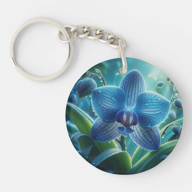 Blue Orchid Floral  Key Ring (Front)