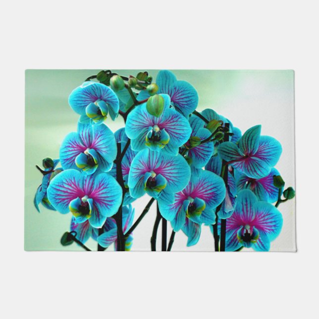 Blue Orchid Flower Bouquet Doormat (Front)