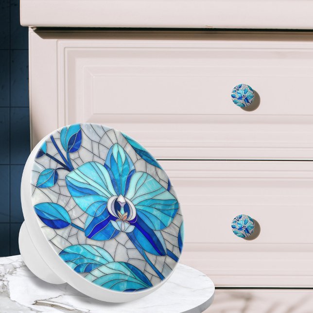 Blue Orchid Flower Mosaic Art Ceramic Knob (Creator Uploaded)