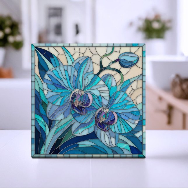 Blue Orchid Flower Mosaic Art Tile (Creator Uploaded)
