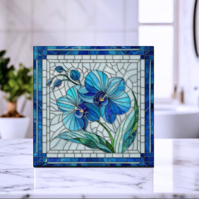 Blue Orchid Flower Mosaic Art Tile (Creator Uploaded)