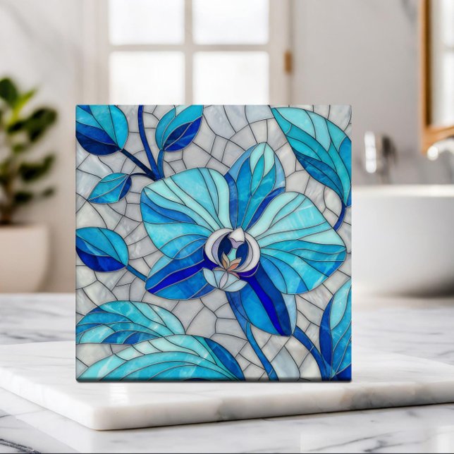 Blue Orchid Flower Mosaic Art Tile (Creator Uploaded)