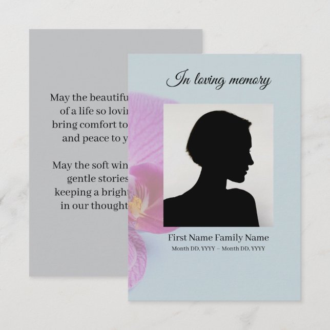 Blue orchid funeral prayer card (Front/Back)