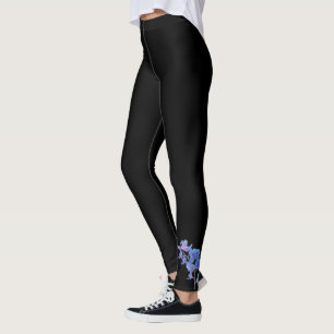 Blue Orchid on Black Leggings