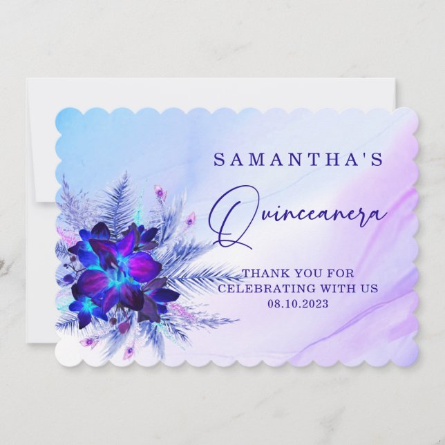 Blue Orchid  Quinceañera Thank You card (Front)