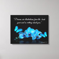Blue Orchids and butterflies with quote