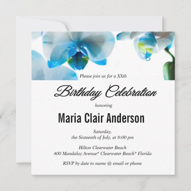 Blue Orchids Birthday Party/Your Occasion Invites (Front)