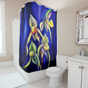 Blue orchids painting shower curtain