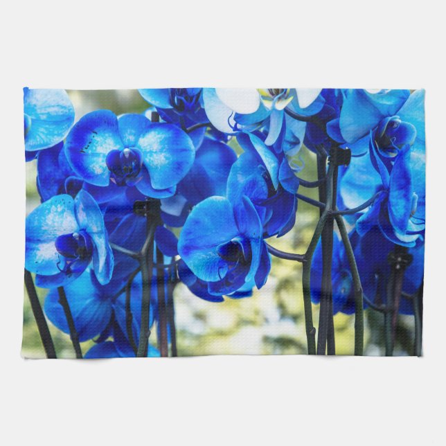 Blue orchids tea towel (Horizontal)