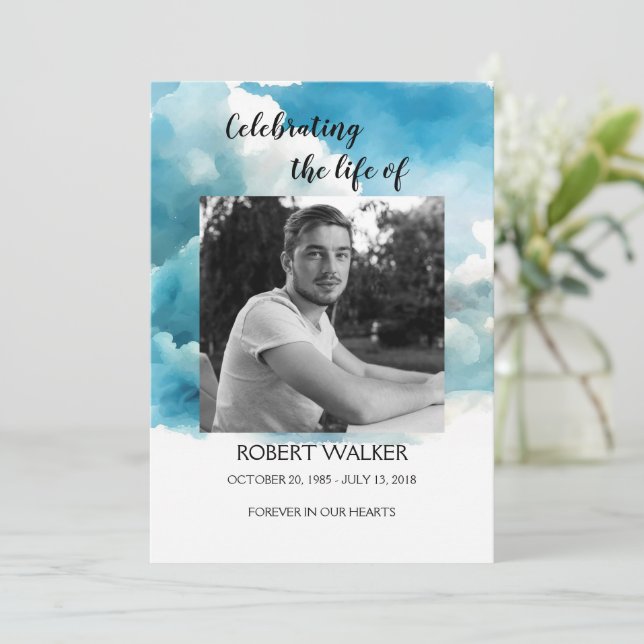 Blue Order of Service Life Celebration Program Programme (Standing Front)