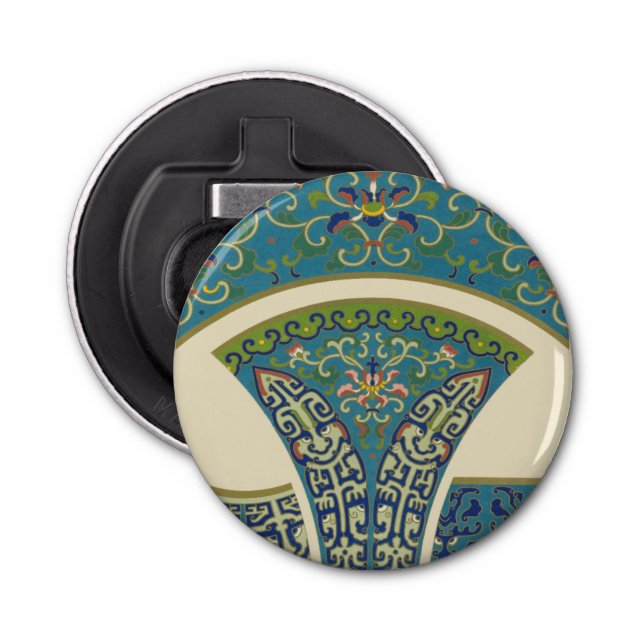 Blue Oriental Designs with Smiling Faces Bottle Opener (Front)