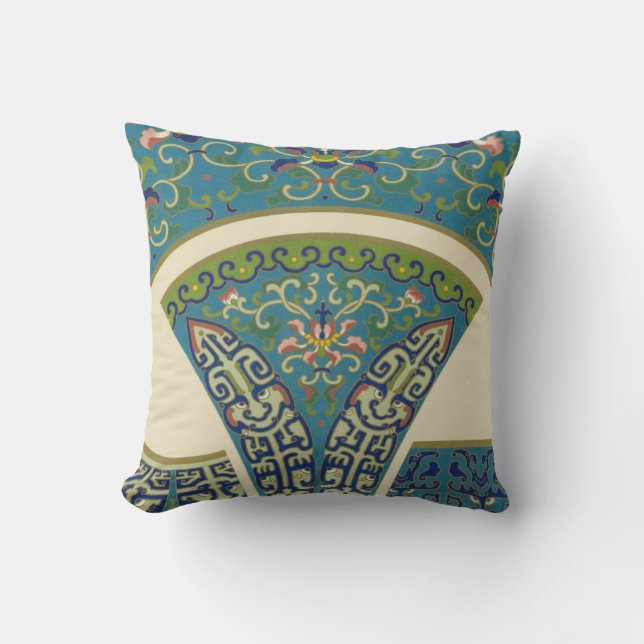 Blue Oriental Designs with Smiling Faces Cushion (Front)
