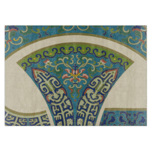 Blue Oriental Designs with Smiling Faces Cutting Board