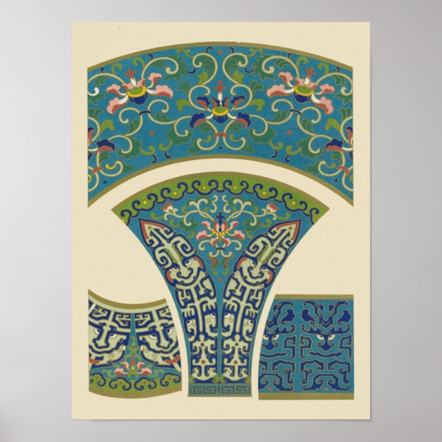 Blue Oriental Designs with Smiling Faces Poster (Front)