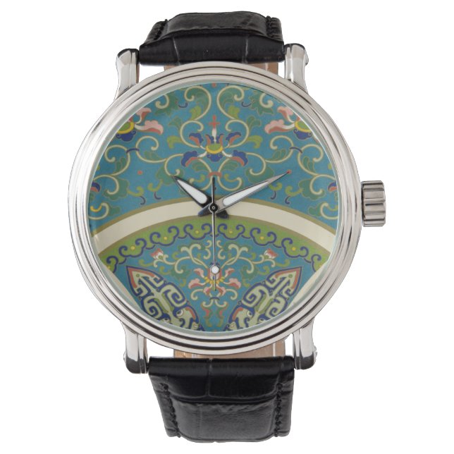 Blue Oriental Designs with Smiling Faces Watch (Front)