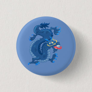 Blue Oriental Dragon 3 Cm Round Badge