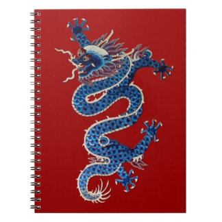 Blue oriental dragon antique Chinese embroidery Spiral Notebook