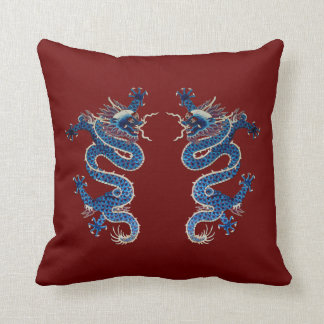 Blue oriental dragons antique Chinese embroidery Cushion