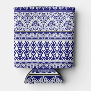 Blue Oriental Elegance: Filigree Patchwork Set Can Cooler