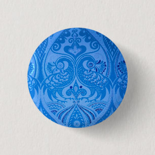 Blue Oriental Peacock Birds 3 Cm Round Badge