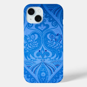 Blue Oriental Peacock Birds iPhone 15 Case