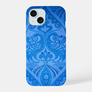 Blue Oriental Peacock Birds iPhone 15 Case