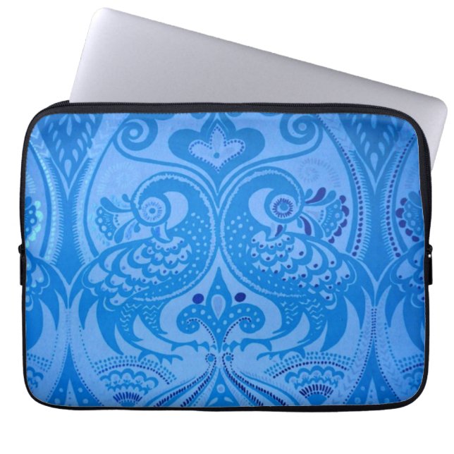 Blue Oriental Peacock Birds Laptop Sleeve (Front)