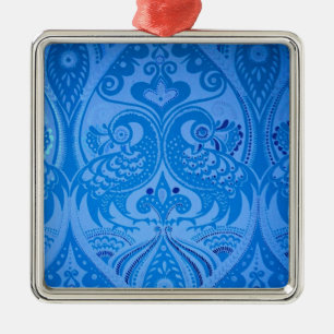 Blue Oriental Peacock Birds Metal Tree Decoration